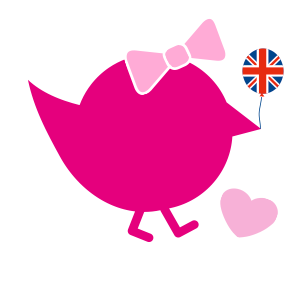 pinkes Kueken mit Schleife, Union Jack und Herz