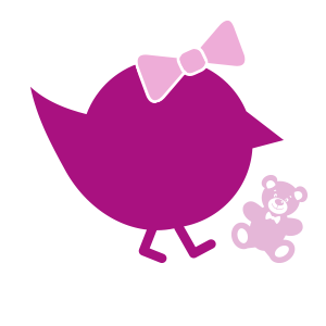 lila Kueken mit Schleife und Teddybaer