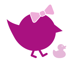 lila Kueken mit Schleife und Ente